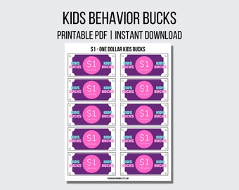 Behaviour Bucks Imprimable Mom Bucks Kids système de récompense Imprime Kids Rewards Bucks Téléchargement numérique