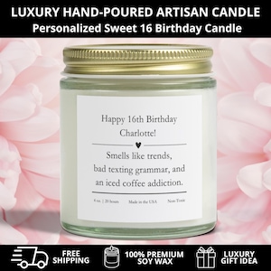 Personalized Sweet 16 Birthday Candle 16th Birthday Gift Sweet 16 Party Favor Customized Birthday Candle Gift Happy Birthday Gift For Girl