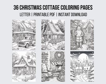 36 Christmas Cottage Coloring Pages Instant Download Adult Coloring Book Grayscale Coloring Holiday Coloring Christmas House Gingerbread