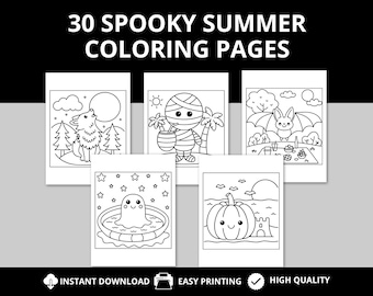 30 páginas para colorear de verano espeluznantes, lindos fantasmas para colorear, espeluznantes y lindos dibujos para colorear de Halloween, libro para colorear de verano espeluznante, libro para colorear de Halloween para adultos