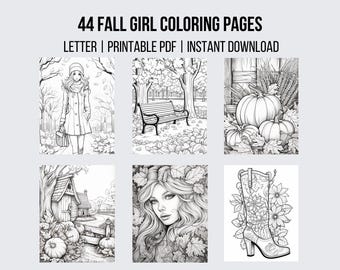 44 Fall Girl Coloring Pages Instant Download Autumn Girl Coloring Pages Fall Adult Coloring Page Women Coloring Grayscale Fall Coloring Page