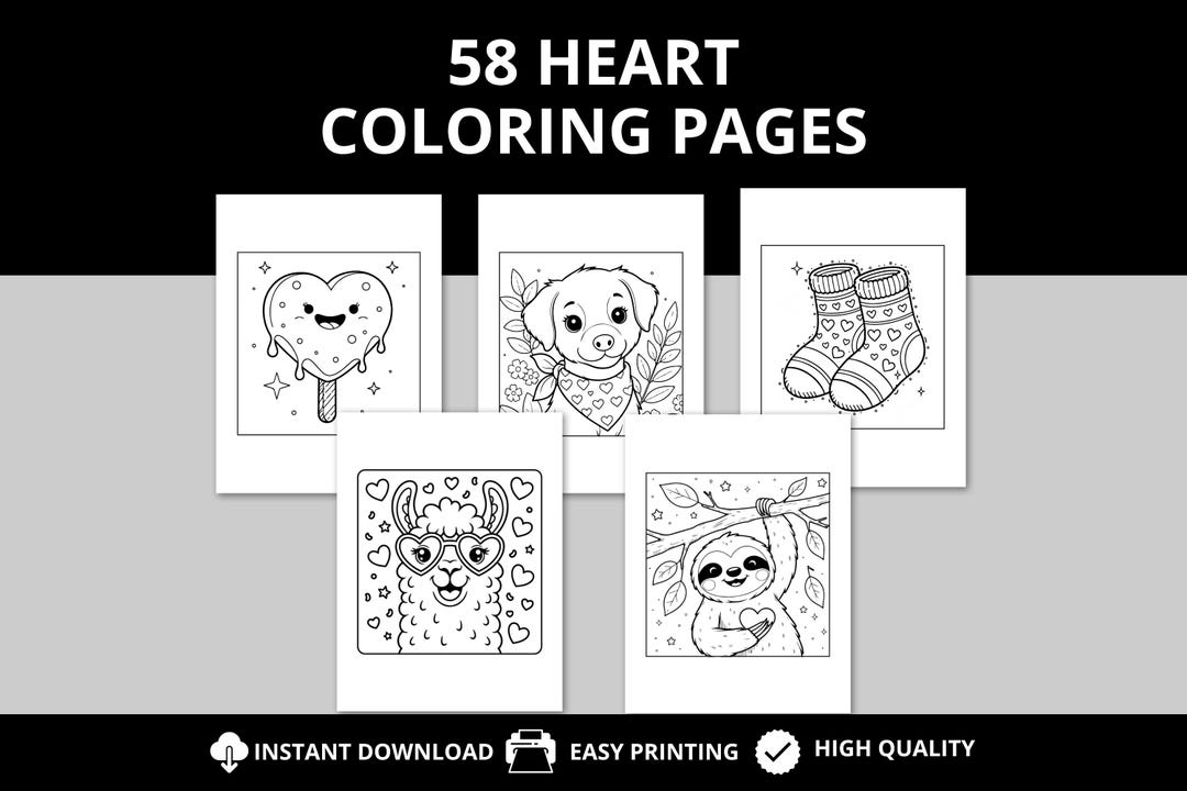 58 Heart Coloring Pages Instant Download Valentines Day Coloring Book ...