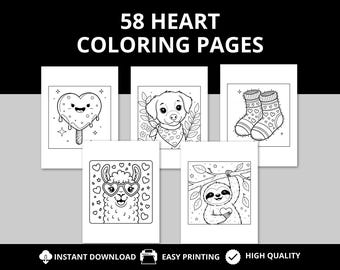 58 Heart Coloring Pages Instant Download Valentines Day Coloring Book Valentine Craft For Kids Adult Coloring Pages Valentine Activity