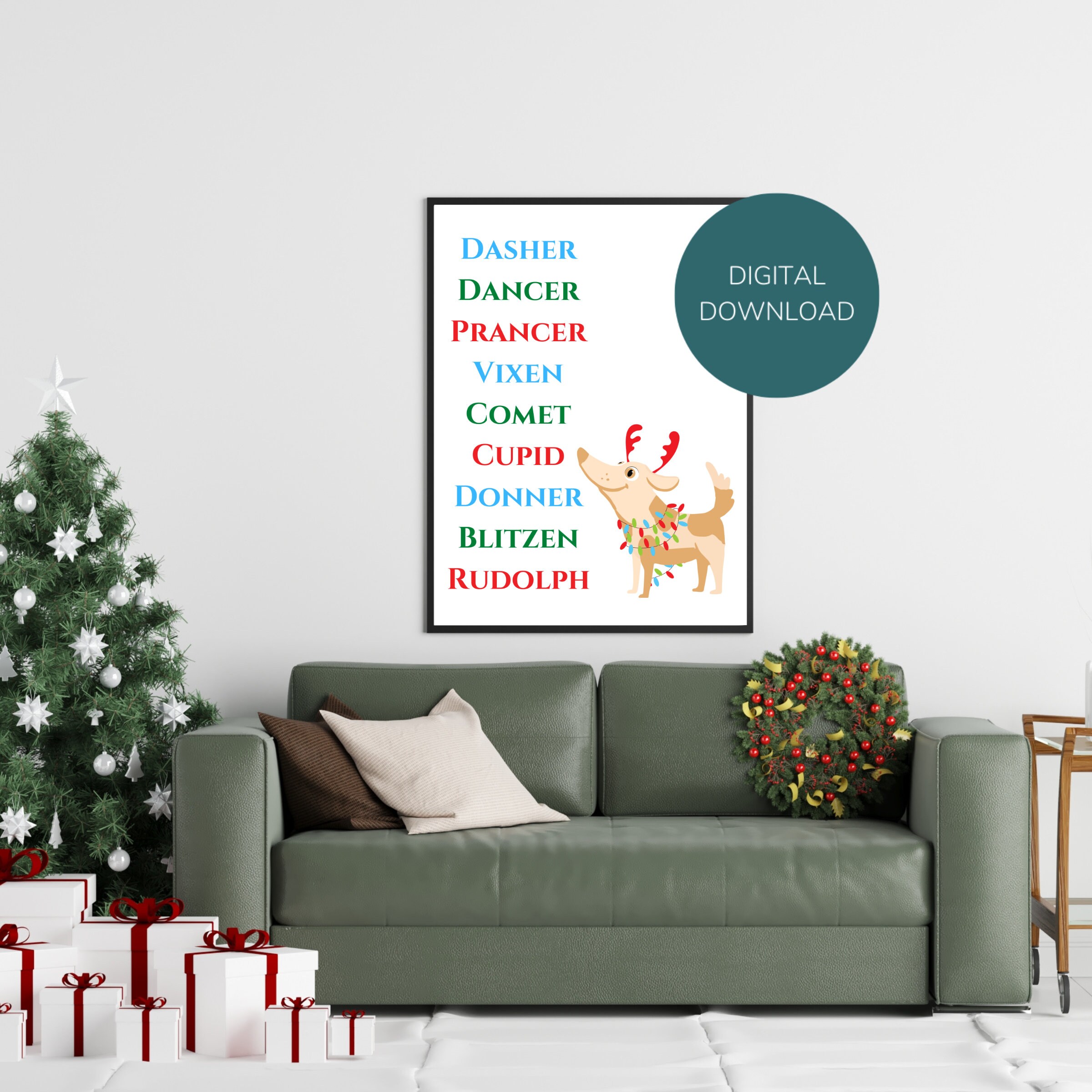 Reindeer Wall Art Instant Download Rudolph the Red Nosed Reindeer