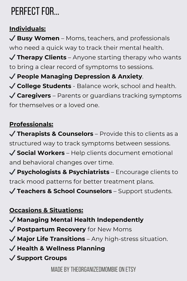 Personalized Depression Symptom Checklist Printable Mood Tracker for ...