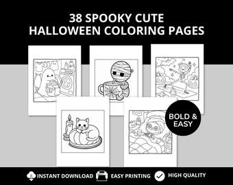 38 Spooky Cute Coloring Instant Download Bold Easy Coloring Cute Halloween Coloring Fall Coloring Pages Cute Ghost Coloring Cozy Coloring