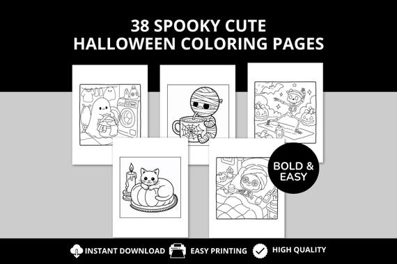 38 Spooky Cute Coloring Instant Download Bold Easy Coloring Cute Halloween Coloring Fall Coloring Pages Cute Ghost Coloring Cozy Coloring