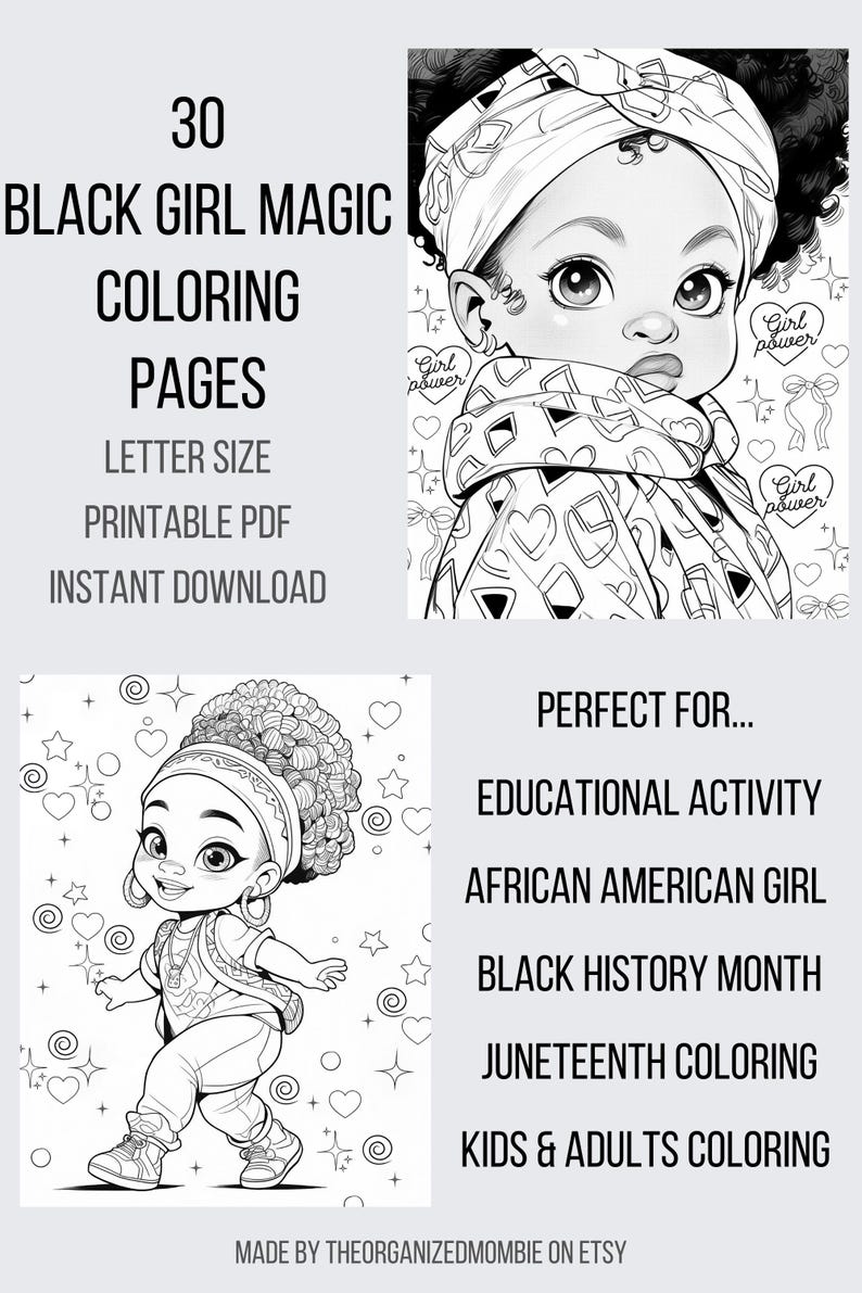 Printable Black Girls Coloring Pages Educational Activity Book Cultural Representation Collection Digital Download PDF African American Children Art Black Girl Magic Illustrations Juneteenth Activity Pages Beautiful Diversity Artwork