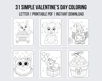 31 Simple Valentine Day Coloring Pages Valentine's Day Valentine Gift Valentine Coloring Book Children's Coloring Book Kids Color Pages