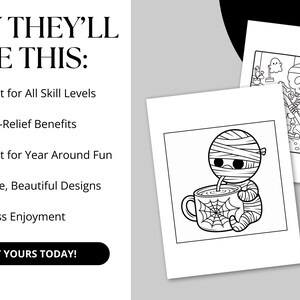 This set of 38 Spooky Cute Halloween Coloring Pages is a printable collection designed for kids and adults who love festive seasonal fun. The coloring pages feature charming Halloween illustrations, including smiling ghosts, playful skeletons, cute black cats, cozy pumpkins, and other spooky-yet-cute designs. Each page is created with bold, easy-to-color outlines, making it perfect for younger children as well as adults who enjoy relaxing, stress-free coloring activities.