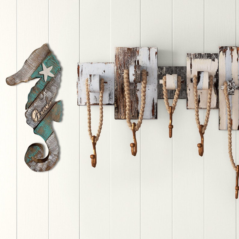 Rustic Wood Seahorse Wall Decor Hanging Beach Nautical Decoration Etsy