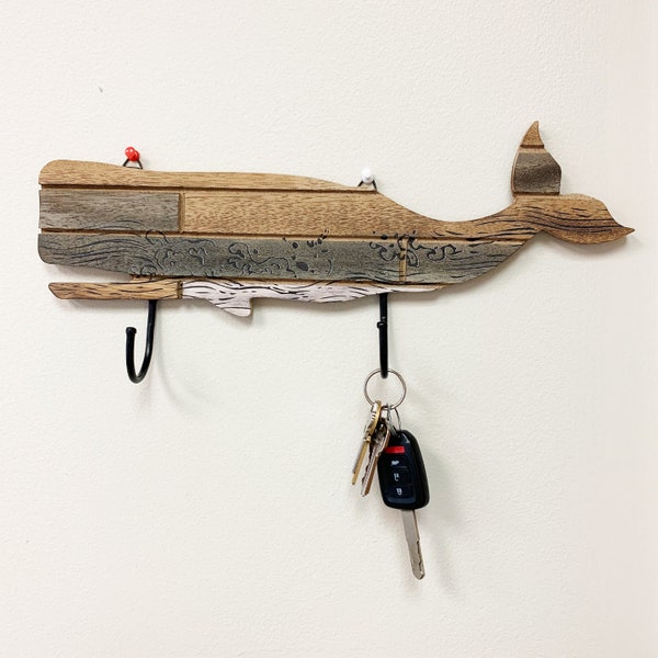 Wooden Whale Shaped Wall Mounted Hanger Rustic Hanging Whale Coat Racks