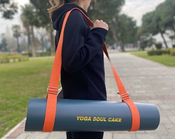 Handmade Orange Organic Cotton Yoga Strap and Mat Holder-Eco Friendly Yoga Accessory- Sustainable Yoga Mat Carrier- Handcrafted Yoga Strap
