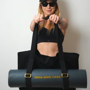Yoga Soul Cake Tasche aus Baumwollleinen, handgefertigt, Yogamattengurt, 40 x 40 x 18 cm, 3 Innenfächer