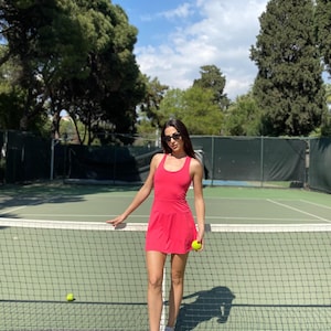 Women’s Fushia Tennis Dress, Workout Dress with Tights,Tennis Gifts, Dress for Golf, Paddle Dress