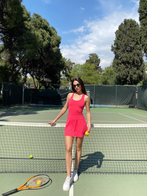 Women's Fushia Tennis Dress, Workout Dress with Tights,Tennis Gifts, Dress for Golf, Paddle Dress