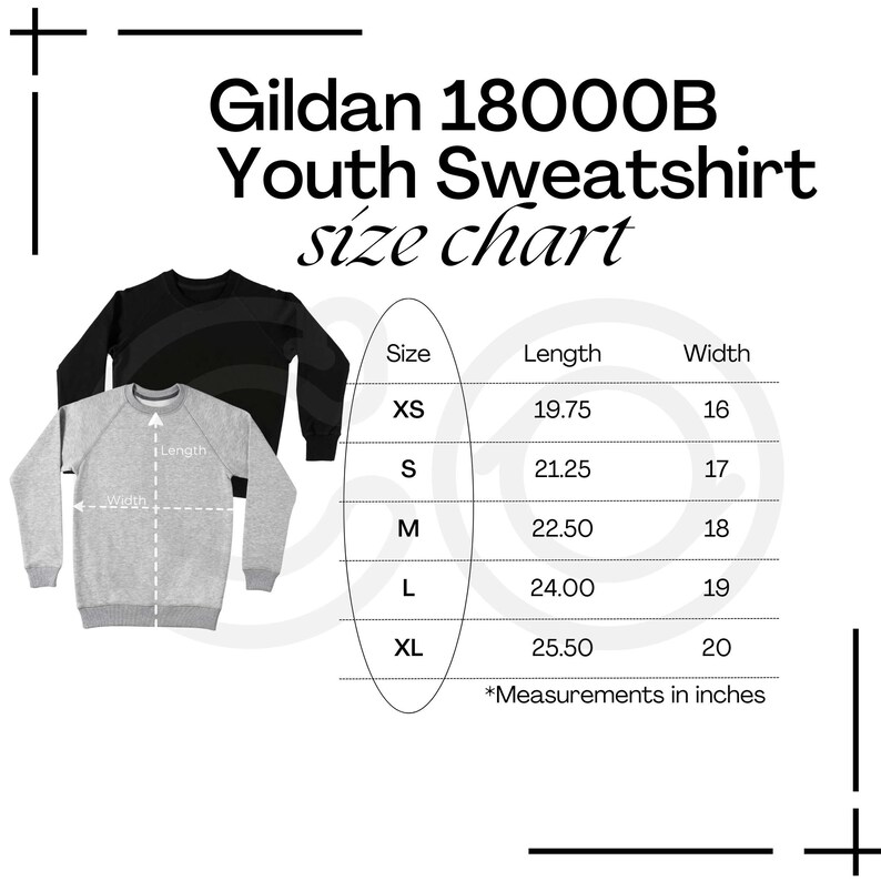 Gildan 18000B Size Chart Gildan Youth Sweatshirt Size Chart 18000B Size ...