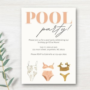 Pool Party Birthday Party Invitation Electronic, Editable Template With Itinerary, Text Invite, Bohemian Pool Party, Digital Template