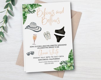 Bikinis and Bellinis Tropical Bachelorette Party Invitation | Bachelorette Itinerary | Beach Bachelorette Party | Beach Bachelorette Invite