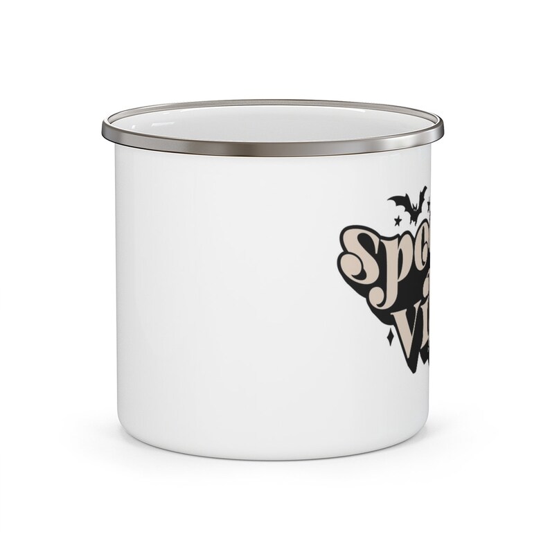 Vintage Spooky Vibes Enamel Camping Mug, Spooky Vibes, Halloween Mug, Halloween Gift, Retro Halloween Mug Gift, Halloween Mug Gift, Vintage image 2