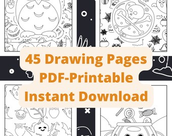45 Halloween Coloring Book Pages | Coloring Book Ages 2-8 | Halloween Arts & Crafts | Kids Coloring Book