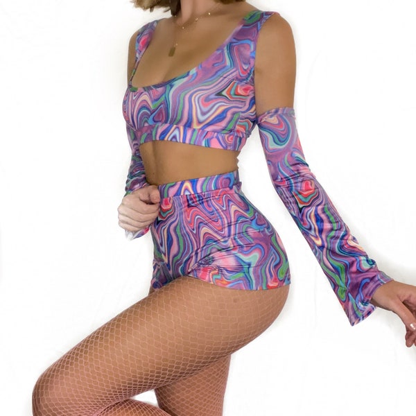 Y2K 2-Piece Rave Set | Rave Outfit | Women Rave Outfit | Festival Two Piece Set | Optional Sleeves