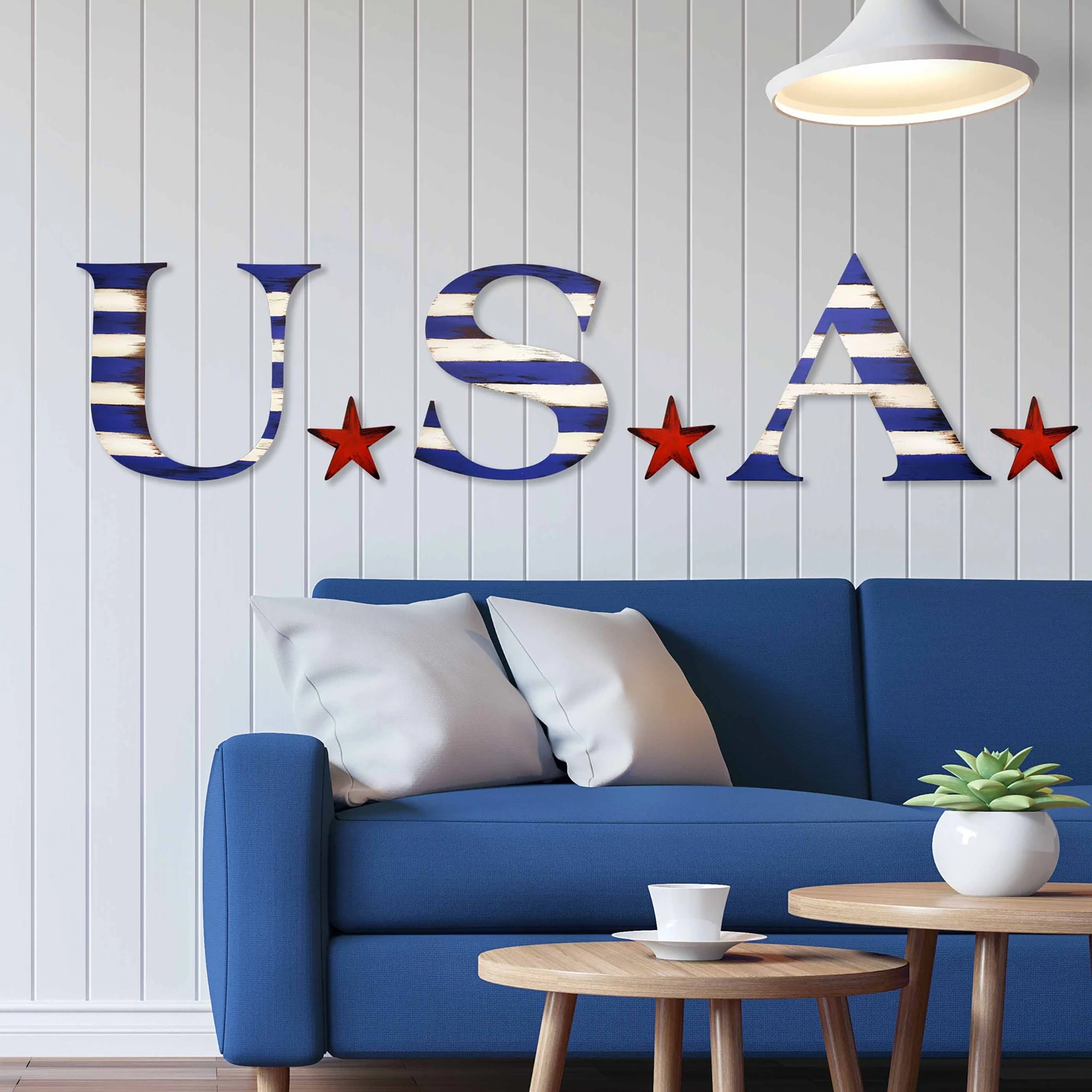 Striped USA Wall Decor, Patriotic Art Wall Hanging Home Outdoor