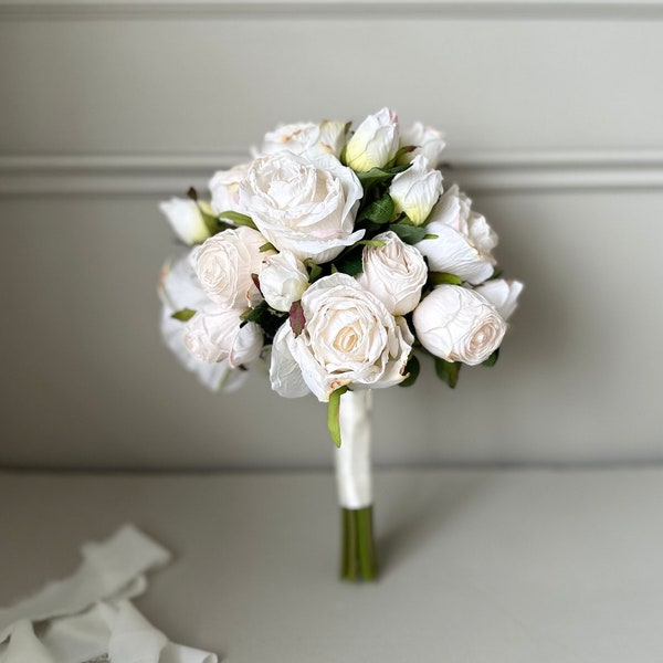 Zijde Bruidsbloemen Ivoor Bruidsboeket Kunstmatige Tuinrozen Rustieke Bruiloft Bruidsmeisje Bloemenmeisje