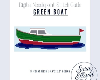 Green Boat Digital Needlepoint Chart / Digital Needlepoint Stitch Guide