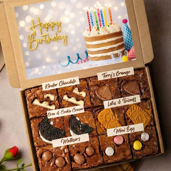 Brownies de lujo para enviar por correo / Cesta de cumpleaños y agradecimiento / Regalo de brownies por correo / Regalo para demostrar cariño / Un abrazo en una caja / Regalos para profesores