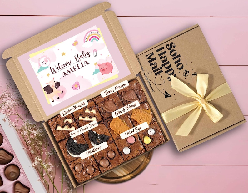 New Baby Gift Box Brownies, Dubai Chocolate Brownies, Pregnancy Gift Box, Congratulations Baby Brownies, Baby Shower Gift Box Box of 12 Mixed
