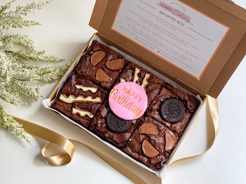 Luxury Large Letterbox Brownies, Personalised Gift Happy Birthday Box, Chocolate Hamper Boxes For Her, Brownie Gift Box,Afternoon tea hamper