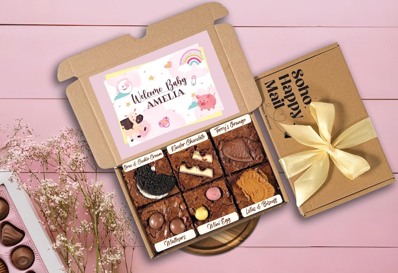 New Baby Gift Box Brownies, Dubai Chocolate Brownies, Pregnancy Gift Box, Congratulations Baby Brownies, Baby Shower Gift Box Box of 6 Mixed