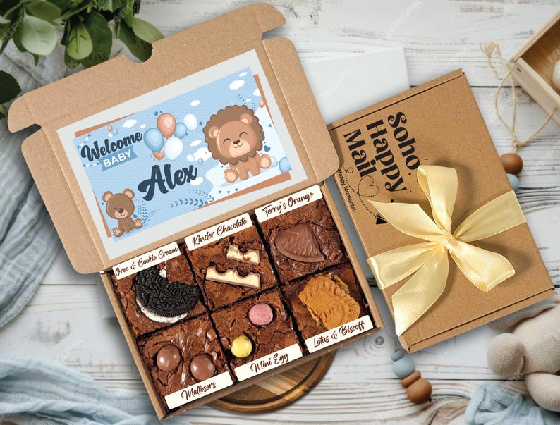 New Baby Gift Box Brownies, Dubai Chocolate Brownies, Pregnancy Gift Box, Congratulations Baby Brownies, Baby Shower Gift Box image 3