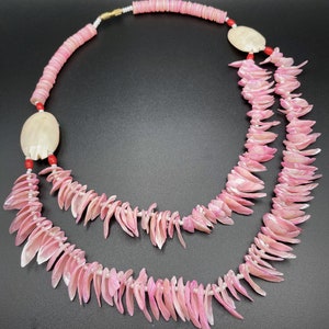 Beach Wear,Shell Necklace, Shimmering Orange& Pink Irregular Spike Beads and shell disc beads to match. unisex, great gift for shell lovers.