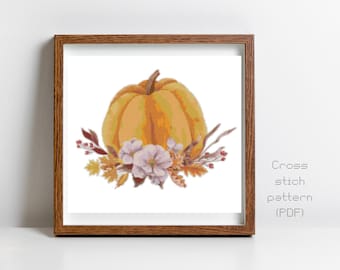 Autumnal Pumpkin V. 3 Cross Stitch Pattern, Modern Watercolor Painting, Instant PDF Download, Cross Stitch Chart