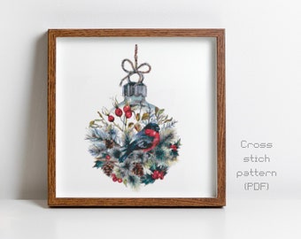 Winter Ornament Cross Stitch Pattern, Holiday, Christmas, Yule, Modern Watercolor Painting, Instant PDF Download, Cross Stitch Chart