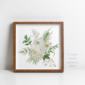 Patrón de punto de cruz de ramo de invierno, vacaciones, Yule, boda, Navidad, pintura de acuarela moderna, descarga instantánea en PDF, gráfico de punto de cruz