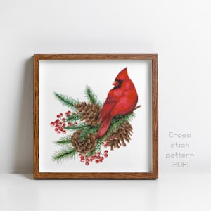Winter Cardinal Kreuzstichmuster, moderne Aquarell Malerei, Weihnachten, Urlaub, Yule, sofortiger PDF-Download, Kreuzstichvorlage