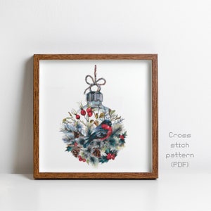 Winter Ornament Cross Stitch Pattern, Holiday, Christmas, Yule, Modern Watercolor Painting, Instant PDF Download, Cross Stitch Chart