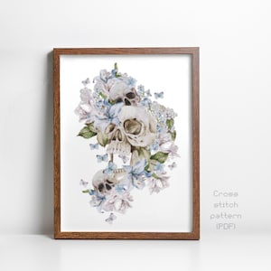 Skull and Flowers Cross Stitch Pattern