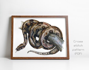 Boa Constrictor Cross Stitch Pattern, Reptile, Snake, Vintage Illustration, Instant PDF Download, Cross Stitch Chart