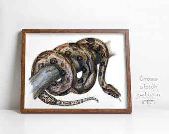 Boa Constrictor Cross Stitch Pattern (Inverted), Reptile, Snake, Vintage Illustration, Instant PDF Download, Cross Stitch Chart