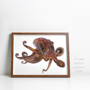 Octopus Cross Stitch Pattern, Under the Sea, Modern Watercolor, Instant PDF, Cross Stitch Chart