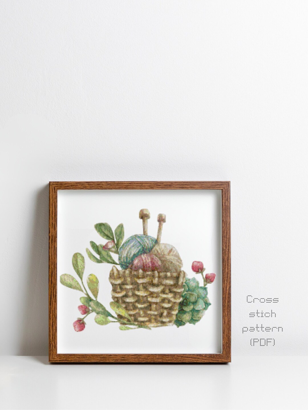 Knitting Basket Cross Stitch Pattern, Modern Watercolor Painting ...