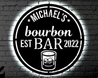 Personalized Bar LED Metal Art Sign, Custom Light up Bar Metal Sign ...