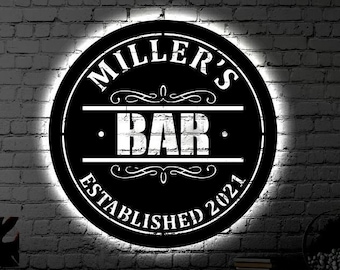 Personalized Bar LED Metal Art Sign / Light up Bar Metal Sign / Multi Colors Custom Bar Sign / Metal Bar Wall Art / LED Wall Art Gift