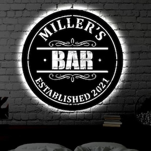 Personalized Bar LED Metal Art Sign / Light up Bar Metal Sign / Multi Colors Custom Bar Sign / Metal Bar Wall Art / LED Wall Art Gift