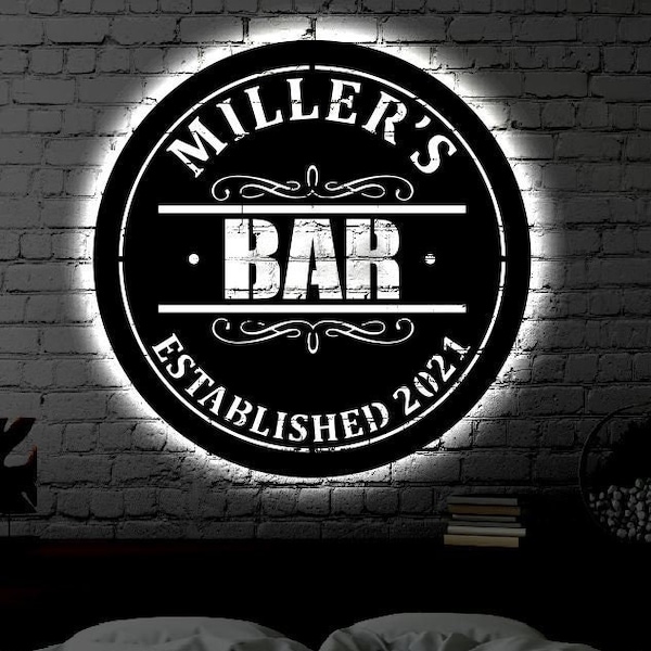Personalized Bar LED Metal Art Sign / Light up Bar Metal Sign / Multi Colors Custom Bar Sign / Metal Bar Wall Art / LED Wall Art Gift