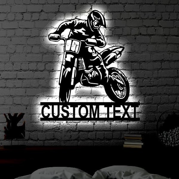 Led Dirtbike Metal Wall Art Etsy